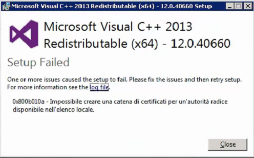Imagicle Administration Guides And Knowledge Base Error During Application Suite Setup Unexpected Error Installing Microsoft Visual C 13 Redistributable Package Error 266